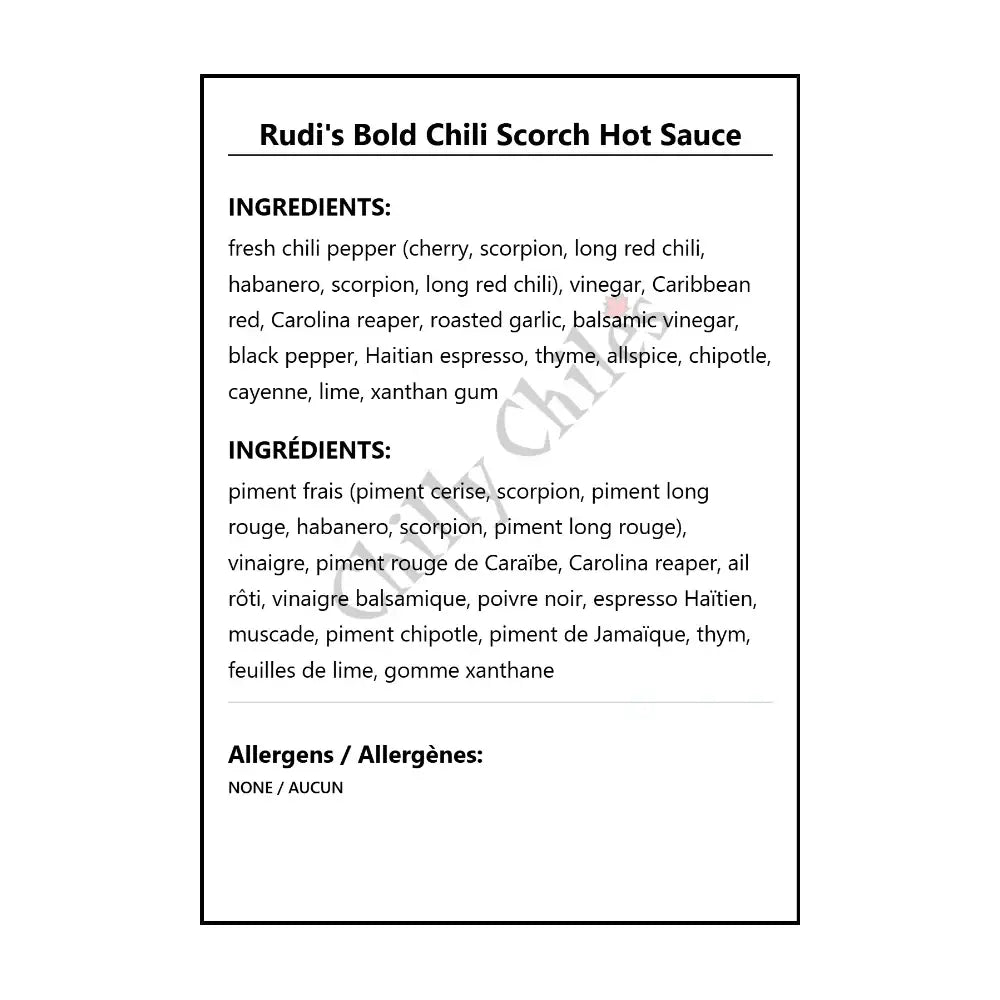 Rudi’s Bold Chili Scorch Hot Sauce - Hot Sauce