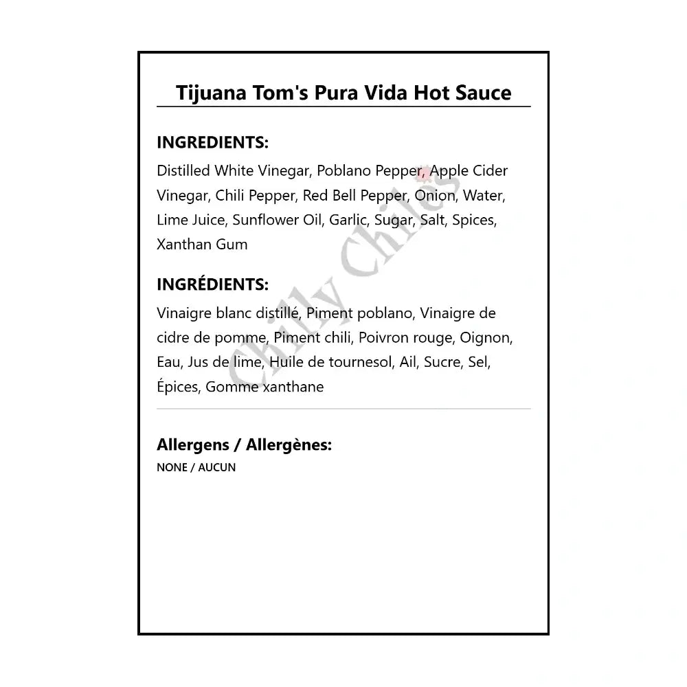 Tijuana Tom’s Pura Vida Hot Sauce - Hot Sauce